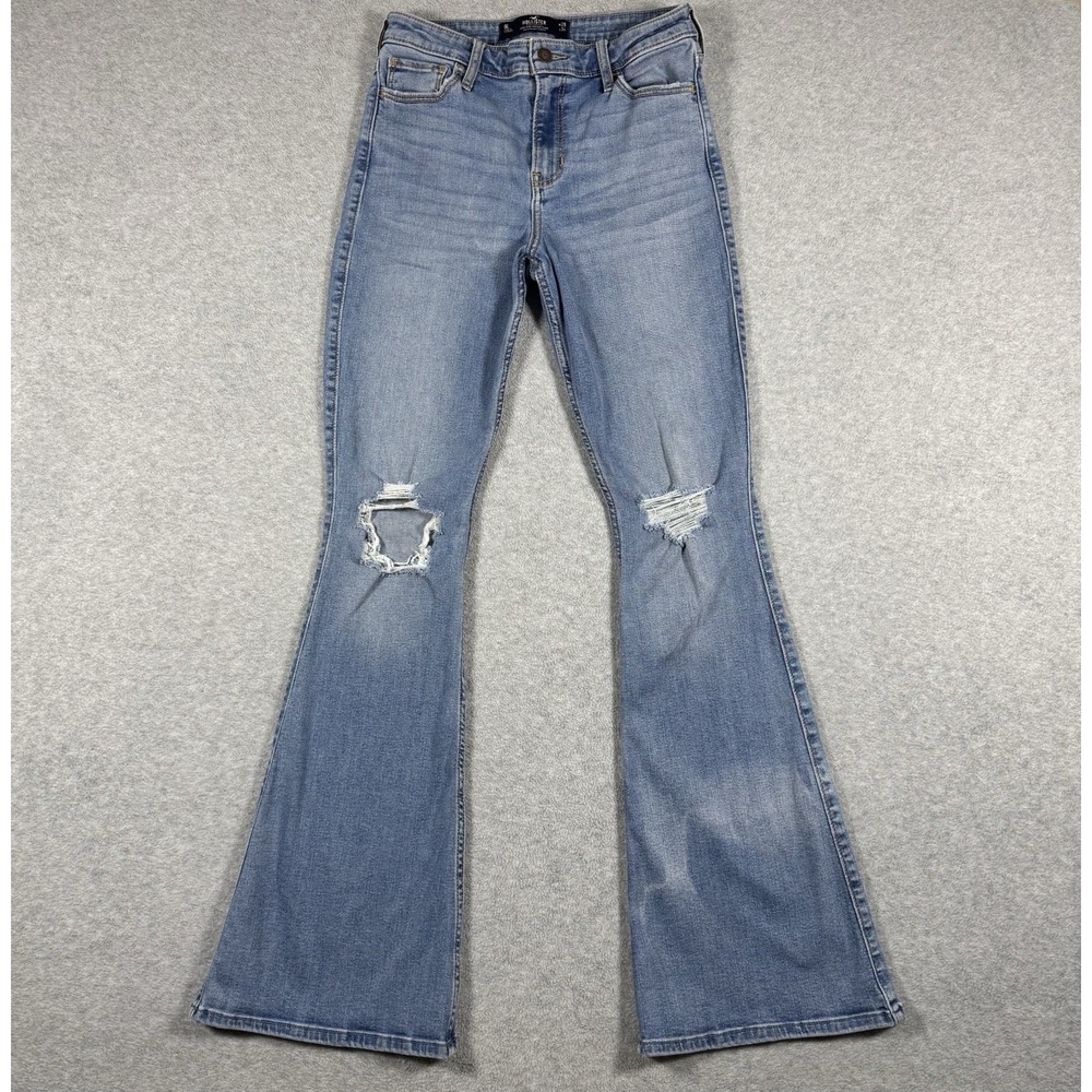 Hollister High-Rise Vintage Flare Jeans W29 L34 Blue Distressed Stretch Denim